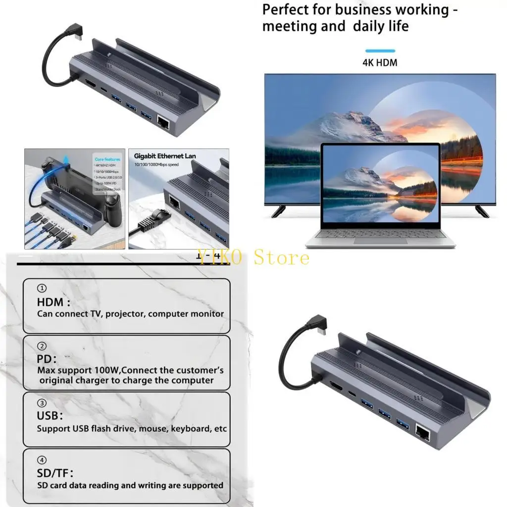 K32C For Steam Deck Docking Station Base Stand 6-in-1 Hub Aluminum Alloy Console Holder Dock Type-C 4K60Hz