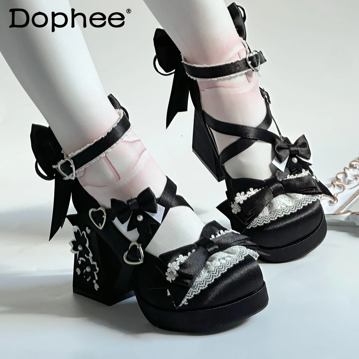 

Original Women Sweet Lolita Satin High Heels Spring and Autumn New 2025 Cute Girls Princess Sweet Bow Elegant High Heels Pumps