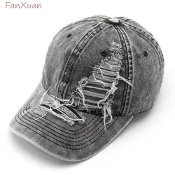 Ripped Denim Baseball Cap Men Women Retro Distressed Unstructured Cotton Dad Hat Adjustable Trucker Hat Unisex Style