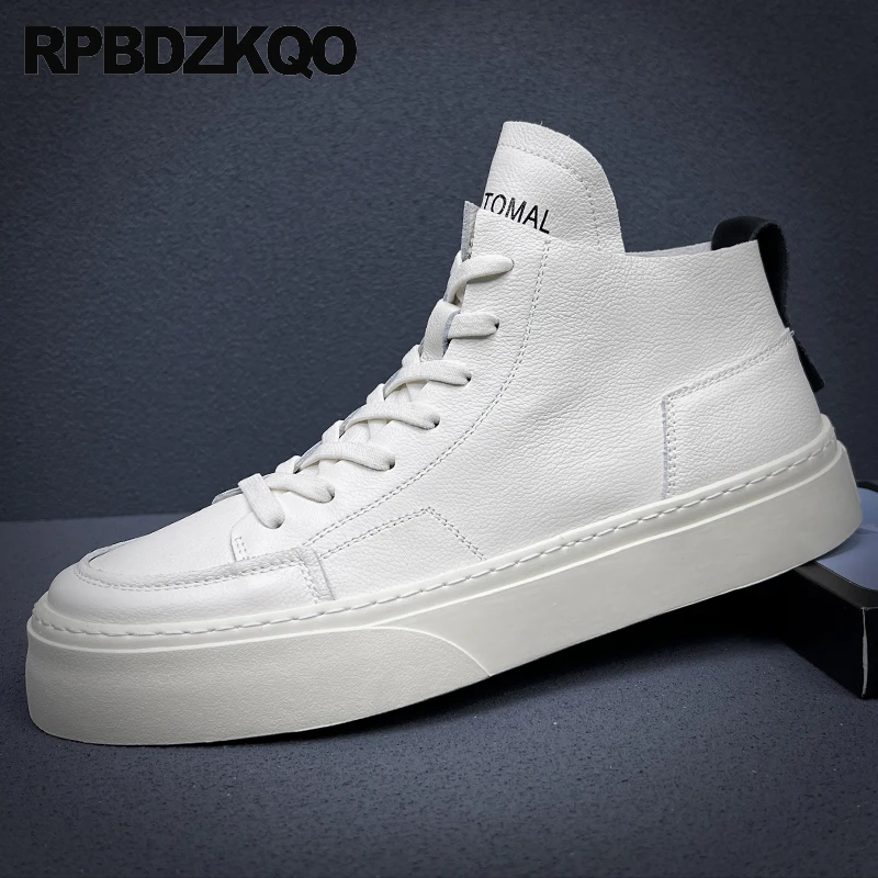 

Lace Up Skate Shoes Leisure Trainers Men Street Style Sneakers Full Grain Leather Hip Hop High Top Trend Flats Sport Athletic