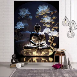 Religious Buddha Lotus tapestry wall hanging psychedelic wall art decoration Buddha statue sculpture living room home decoration