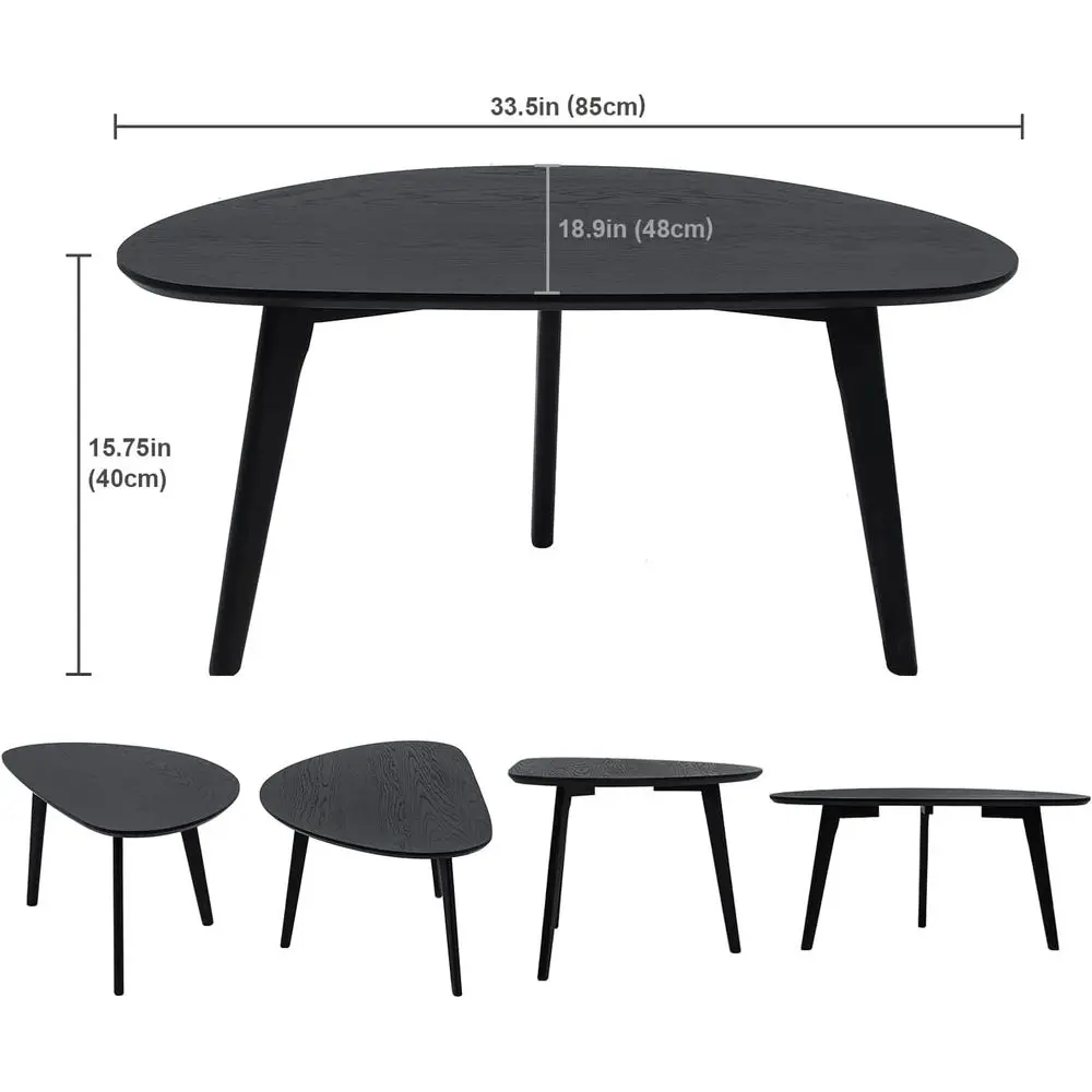 طاولة قهوة مدمجة حديثة بأرجل من خشب البلوط للمساحات الضيقة - أسود، قطر 18.9 × 33.47 عرض × 15.75 طويل القامة