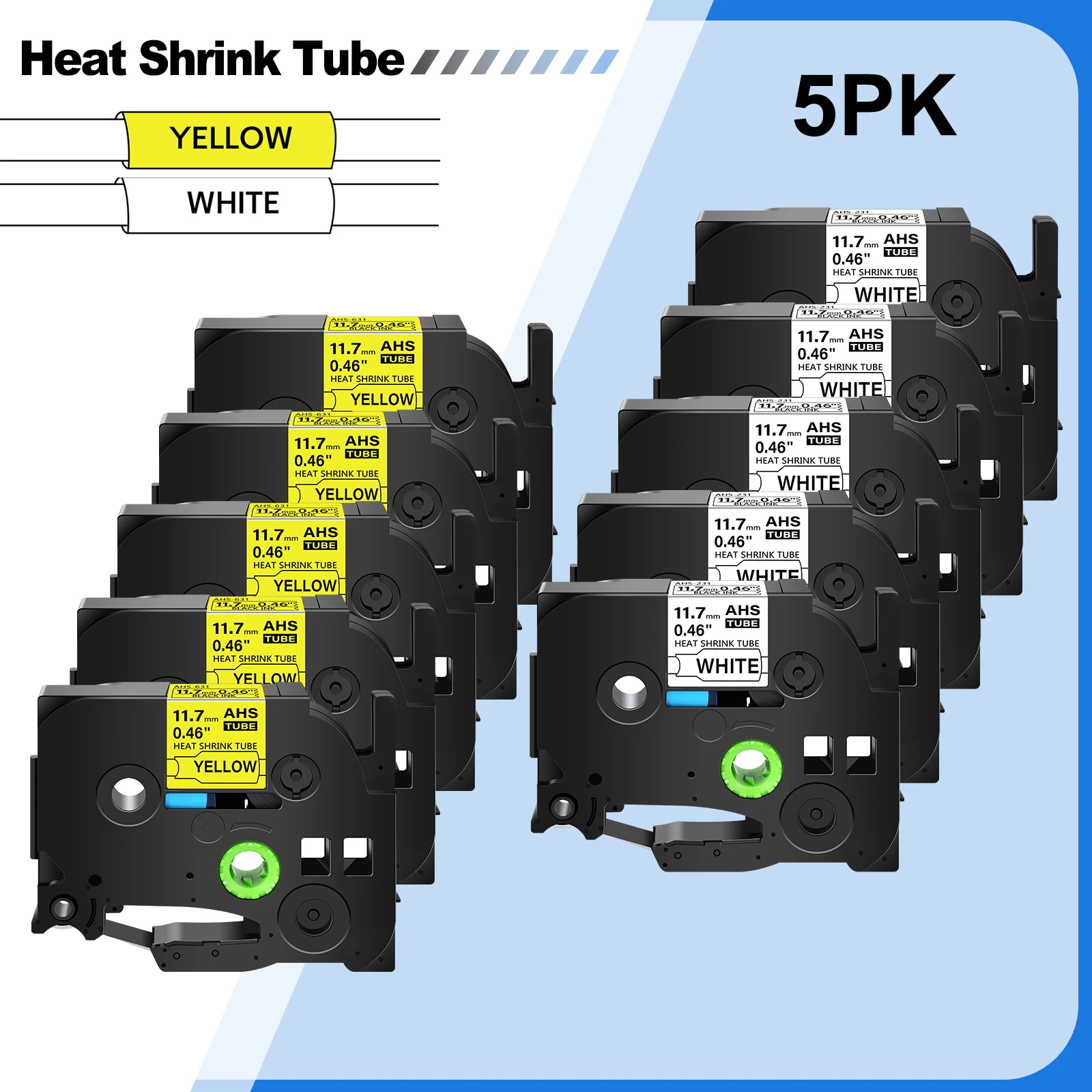 3-10PCS Heat Shrink Tubes Label Compatible for Brother P-Touch HS HSe 231 631 5.8mm/11.9mm Tape Ribbon for PT-1010 Label Printer