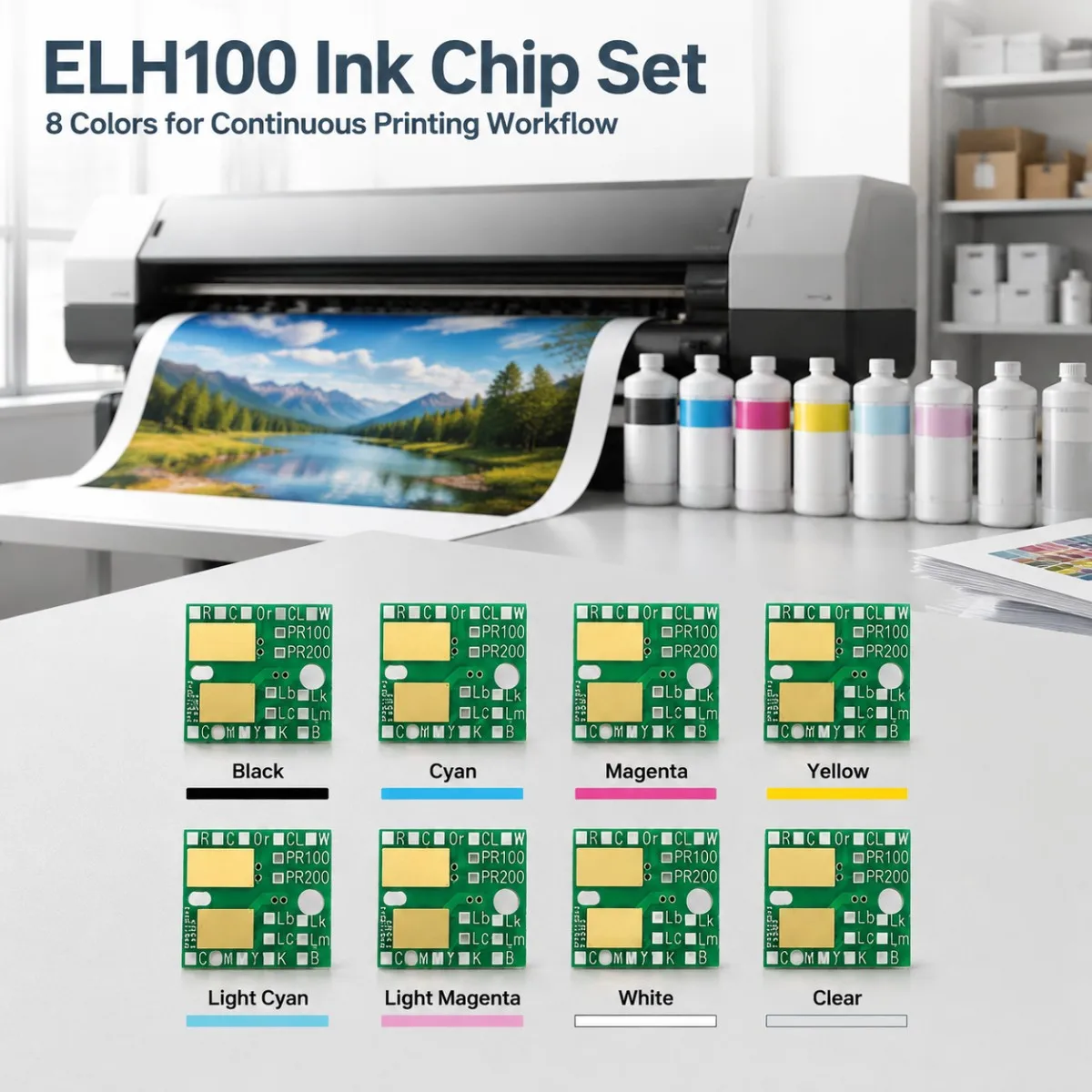 8COLOR 600ml ELH100 Ink Bottle Disposable Chip for Mimaki UJV300 DTF-75 UJF-7151 PLUS JFX500-2131 UV Ink Printer Chips