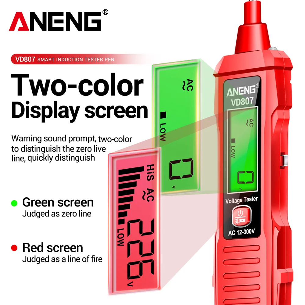 ANENG VD807 One-word Induction Portable 50/60Hz Smart Electric Pen Tester NCV Sensor AC 12-300V Non-contact Wire Detector Tools