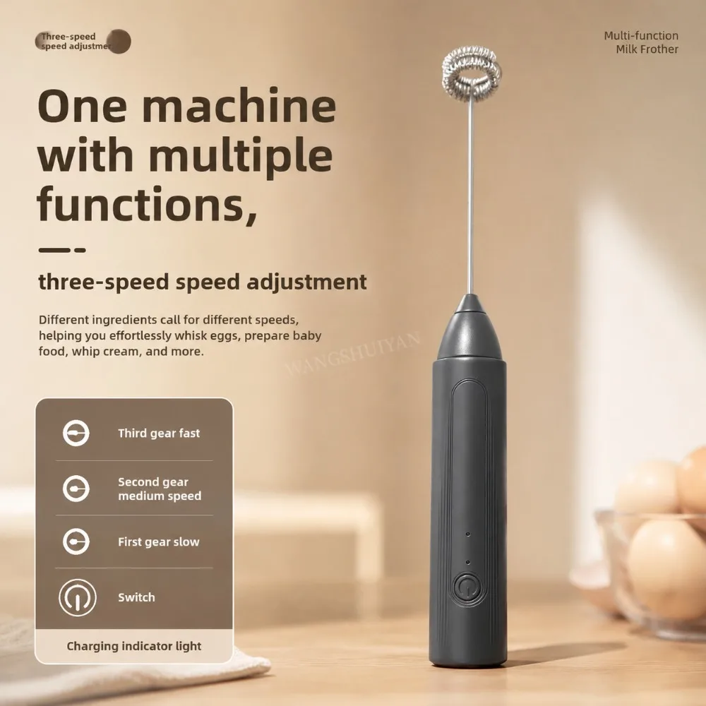 Electric Coffee Frother 2 In 1 Rechargeable Type-C Blender Stainless Steel 3 Speeds Milk Mixer Egg Beater Handheld Foam Maker