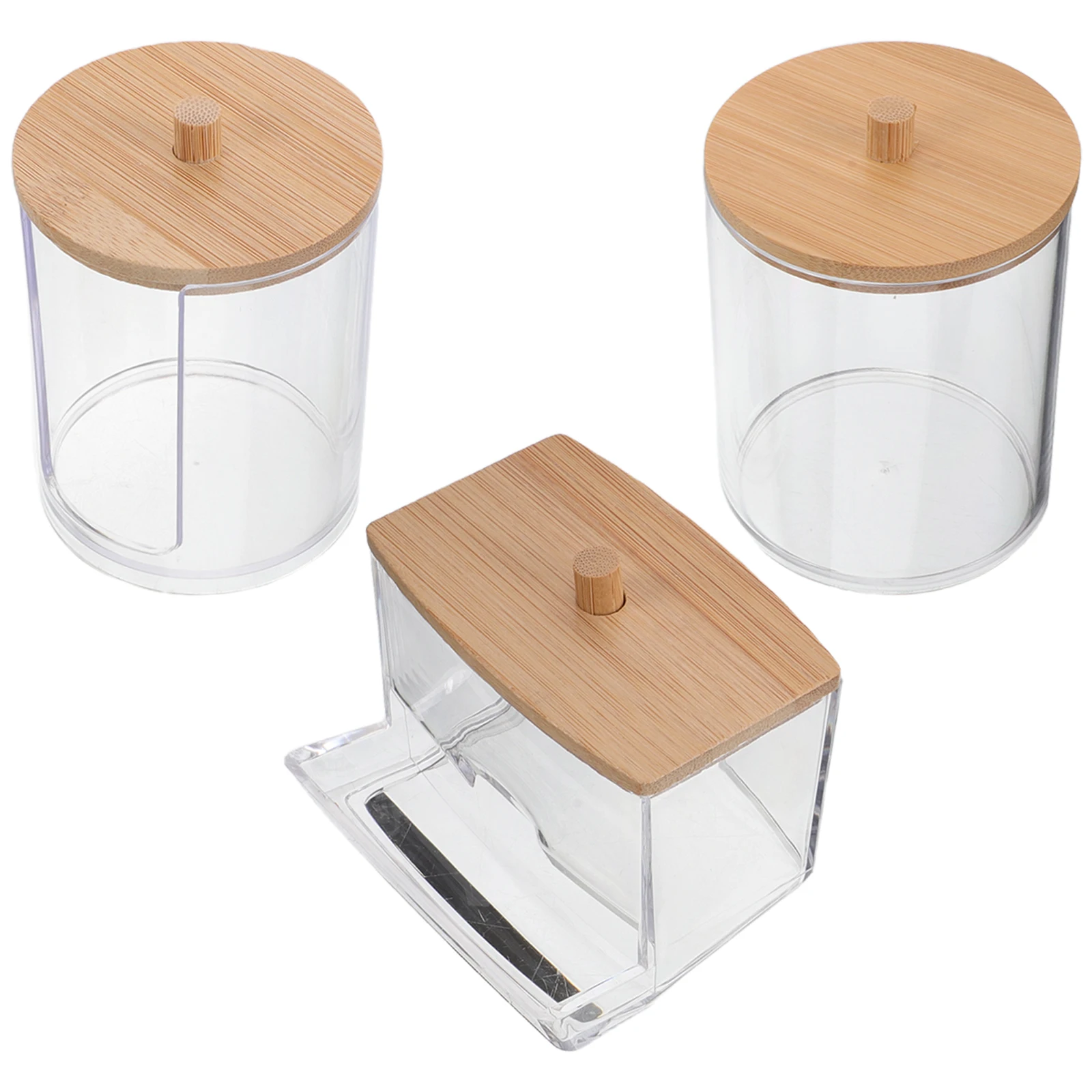 Caja de hisopo de algodón de plástico transparente, contenedor transparente con tapa para almacenamiento de maquillaje, bote de baño de viaje resistente, 3 uds.
