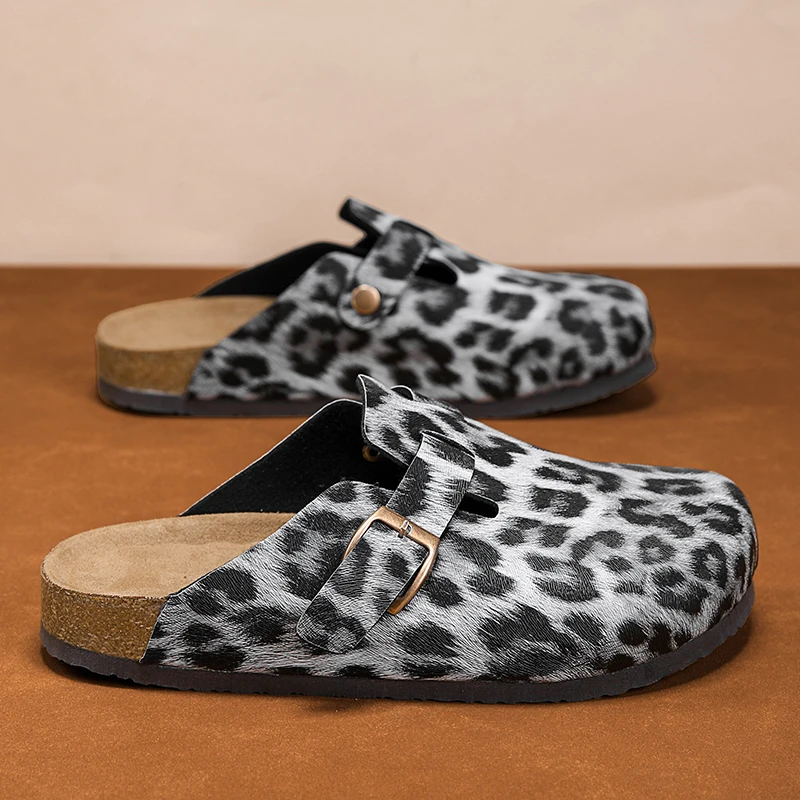 Thick-Sole Half Shoes for Men Women Mules Leopard Loafers Slippers Casual Shoes Backless Slides Sandal Platform Slip On Flat