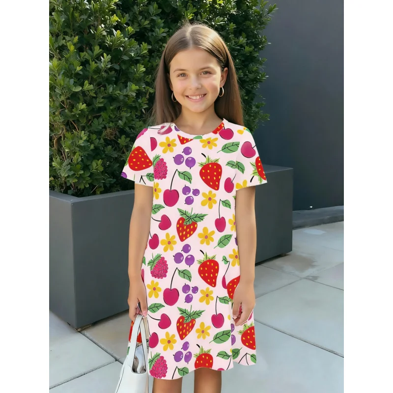 

2025 New Girls Fruit Print Dress Sweet & Playful Style Dress