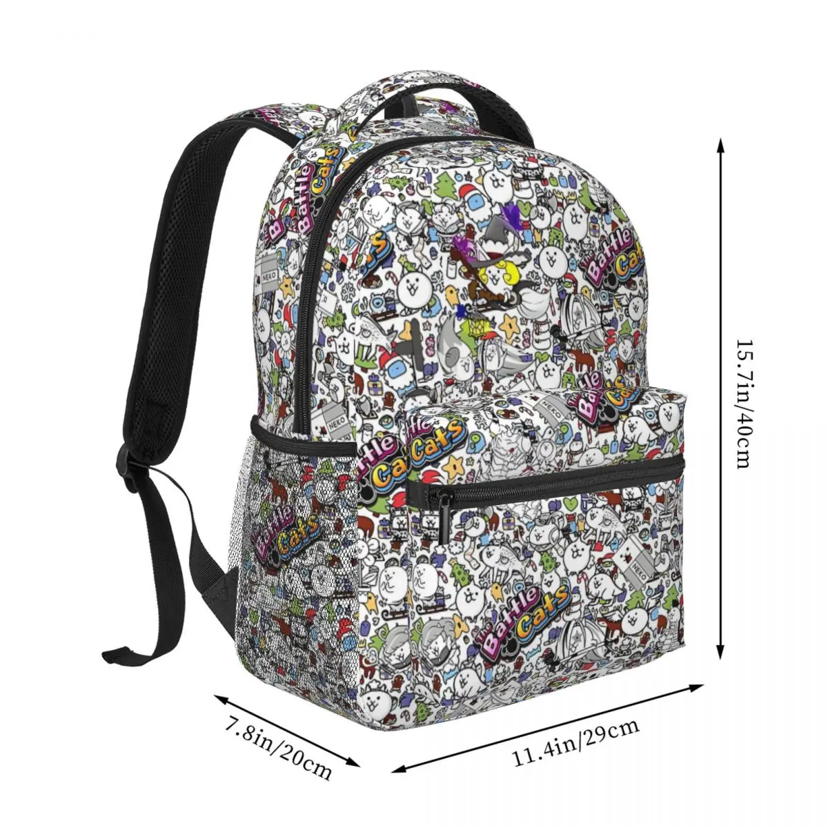 Battle Cats Printed Lightweight Casual Schoolbag For School, Outdoor, Shopping, Office 16in