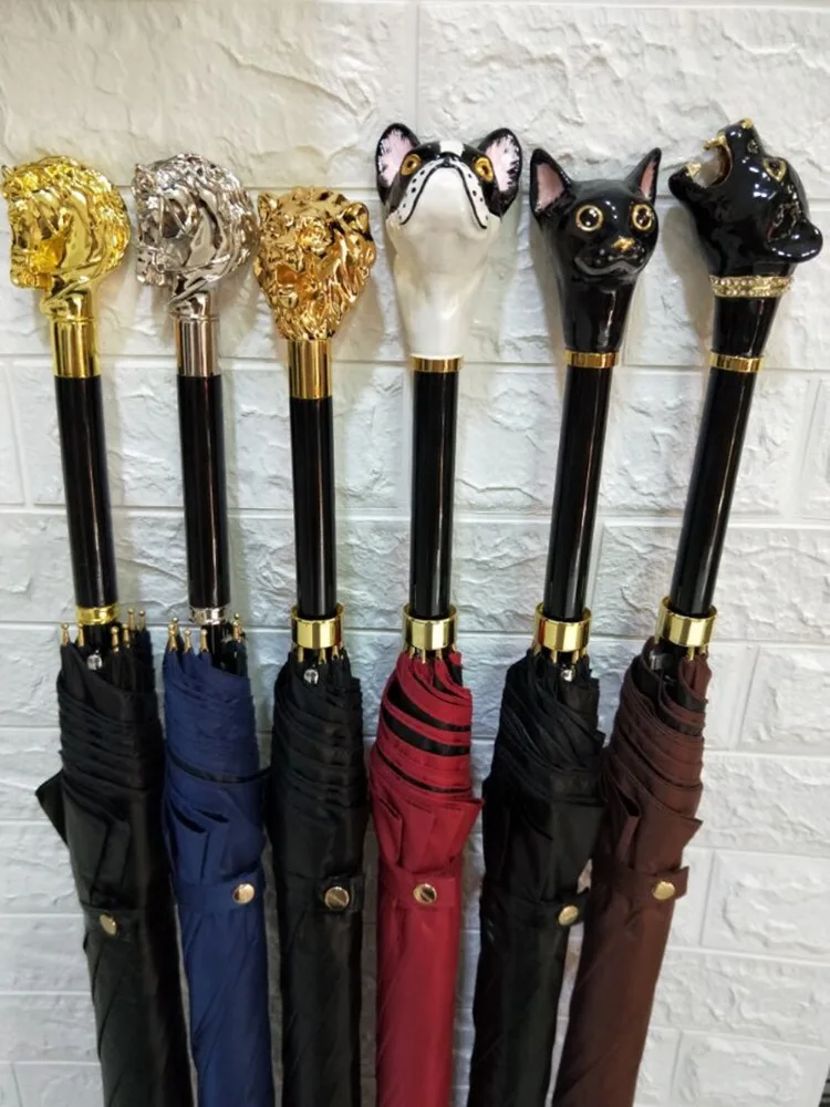 Vintage Shade Umbrella Luxury Catwalk High-end Long Handle Straight Handle Umbrella Metal Head Household Merchandises