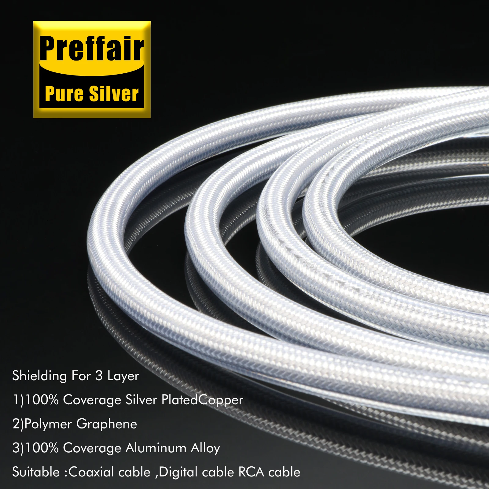 Preffair Pair Pure Sterling Silver Plated HiFi Audio Wire Signal Cable DIY 2RCA Cable Audiophile for CD Player