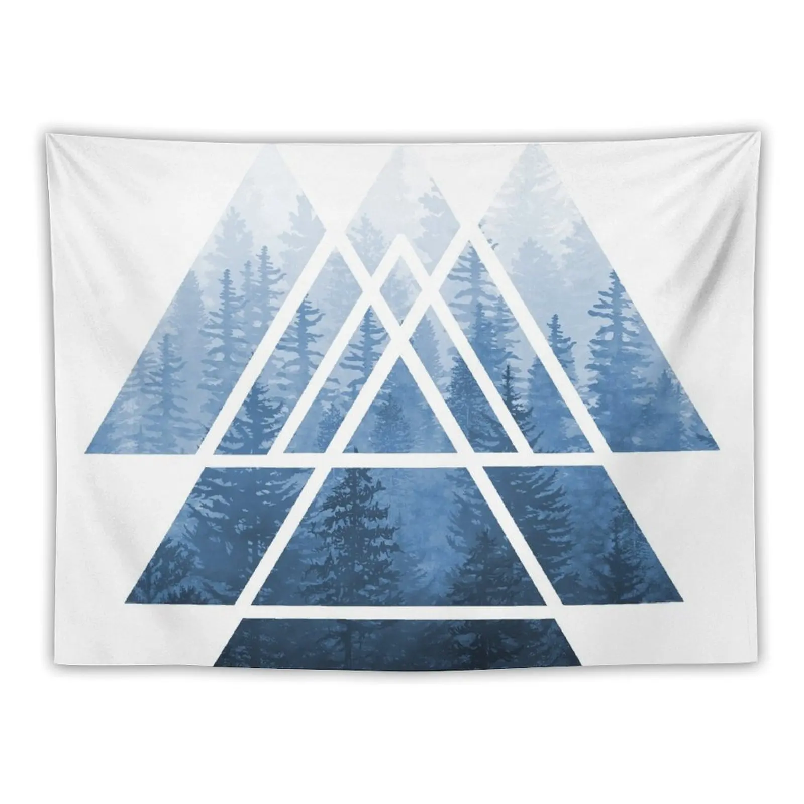 Sacred Geometry Triangles - Misty Forest Blues Tapestry Room Decor Cute Carpet On The Wall Decor For Bedroom Tapestry