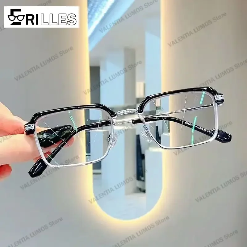 نظارات متغيرة الألوان حساسة للضوء حواجب عالية الوضوح للرجال نظارات قراءة مضادة للضوء الأزرق موضة معدنية