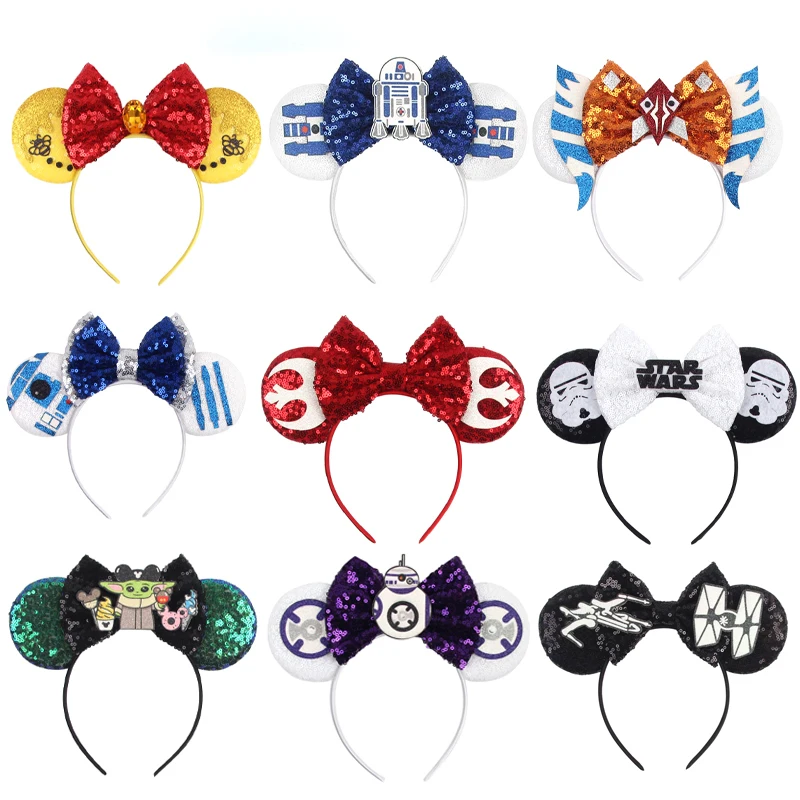 10Pcs/Lot Chic Mouse Ears Headband Wholesales Sequin Bow Hairband Girls Festival Party Cosplay DIY Hair Accessories