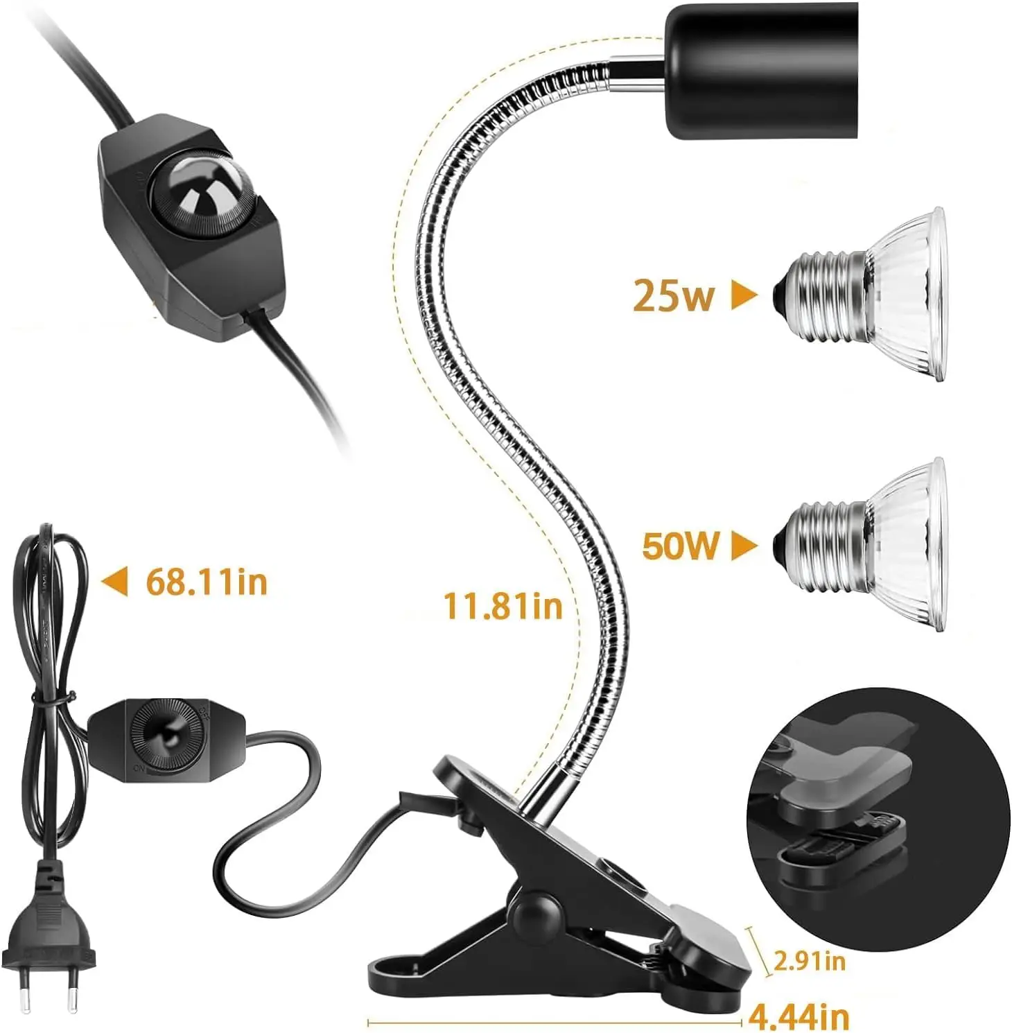 Reptile Lamp Bulb Set with Clip Turtle Bulb Heat Lamp Holder kit Thermometer Hygrometer Tortoises Basking Heating Lamp Kit