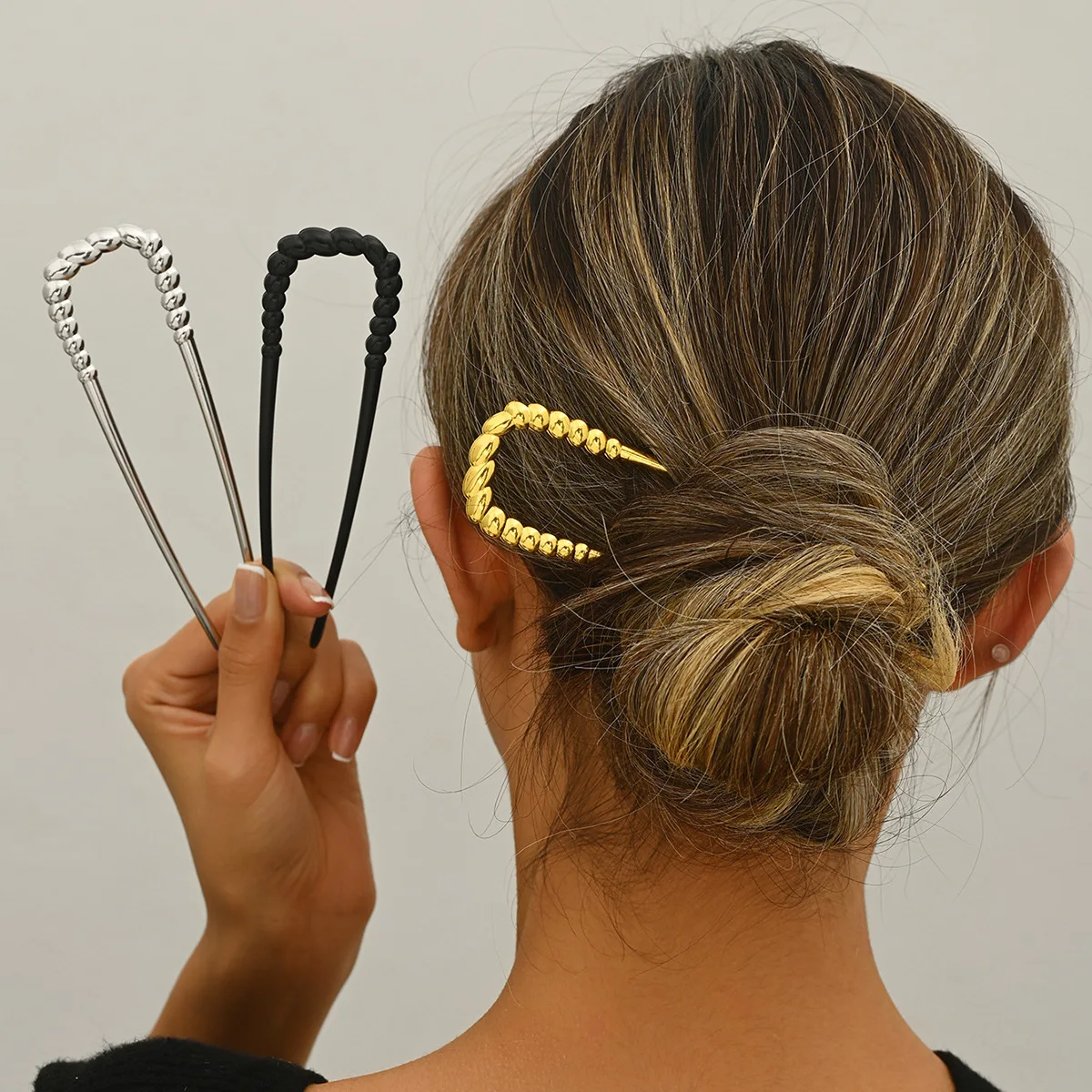 

U Shape Hair Pin Six Inch Black Metal Twist Design for Bun Side Comb Portable Lightweight Premium High Quality Styling Tool