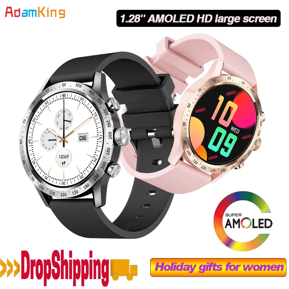 

New Fashion Women 1.28" AMOLED Blue Tooth Call Smart Watch Heart Rate Sports Fitness Lady Waterproof Voice Assistant Smartwatch