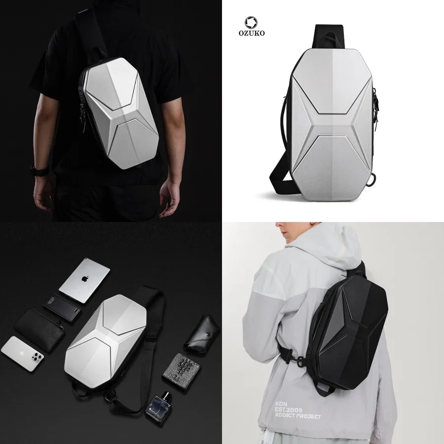 

【New style】OZUKO hard case chest bag multifunctional waterproof backpack men's high-end USB function riding outdoor backpack