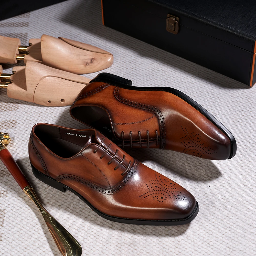 Italienische Herren Kleid Schuhe echtes Leder männlich schlichte Zehen Hochzeits feier Oxfords Brogue klassische Schnürung Büro formelle Schuhe für Männer