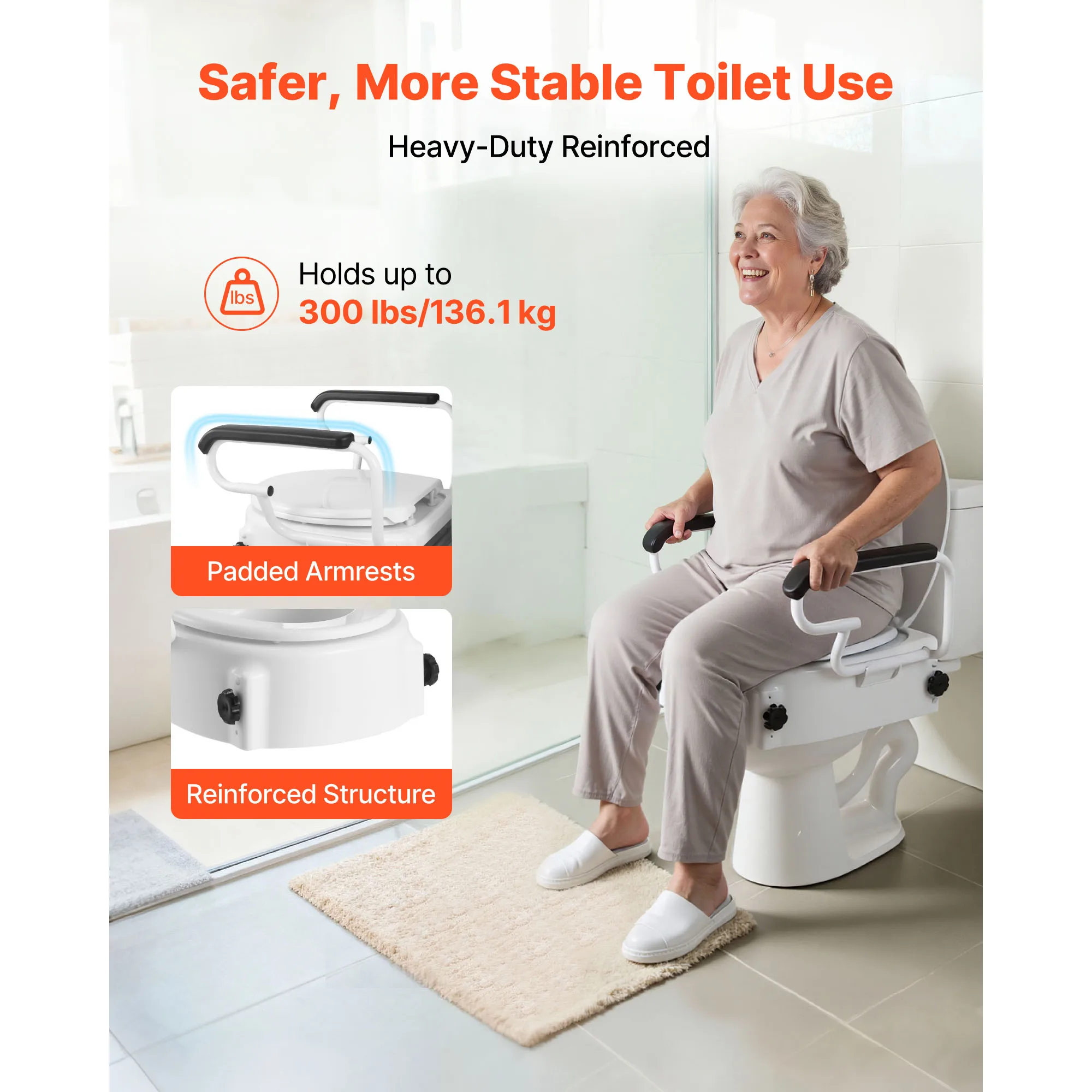 Raised Toilet Seat with Arms, 3 Height Levels