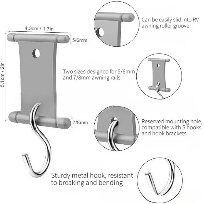 4/8Pcs S-Shaped Camping Awning Hooks Clips, RV Tent Light Hangers, Multifunctional Caravan Camper Hooks Outdoor Accessories