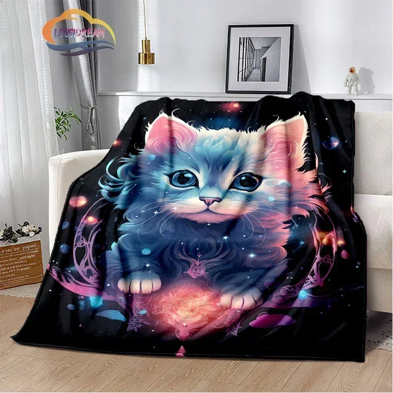 Cute Cartoon Cat Blanket Animal Soft Comfortable Art Warm All Seasons Blanket Suitable for Sofa Bed Cover Office Carpet