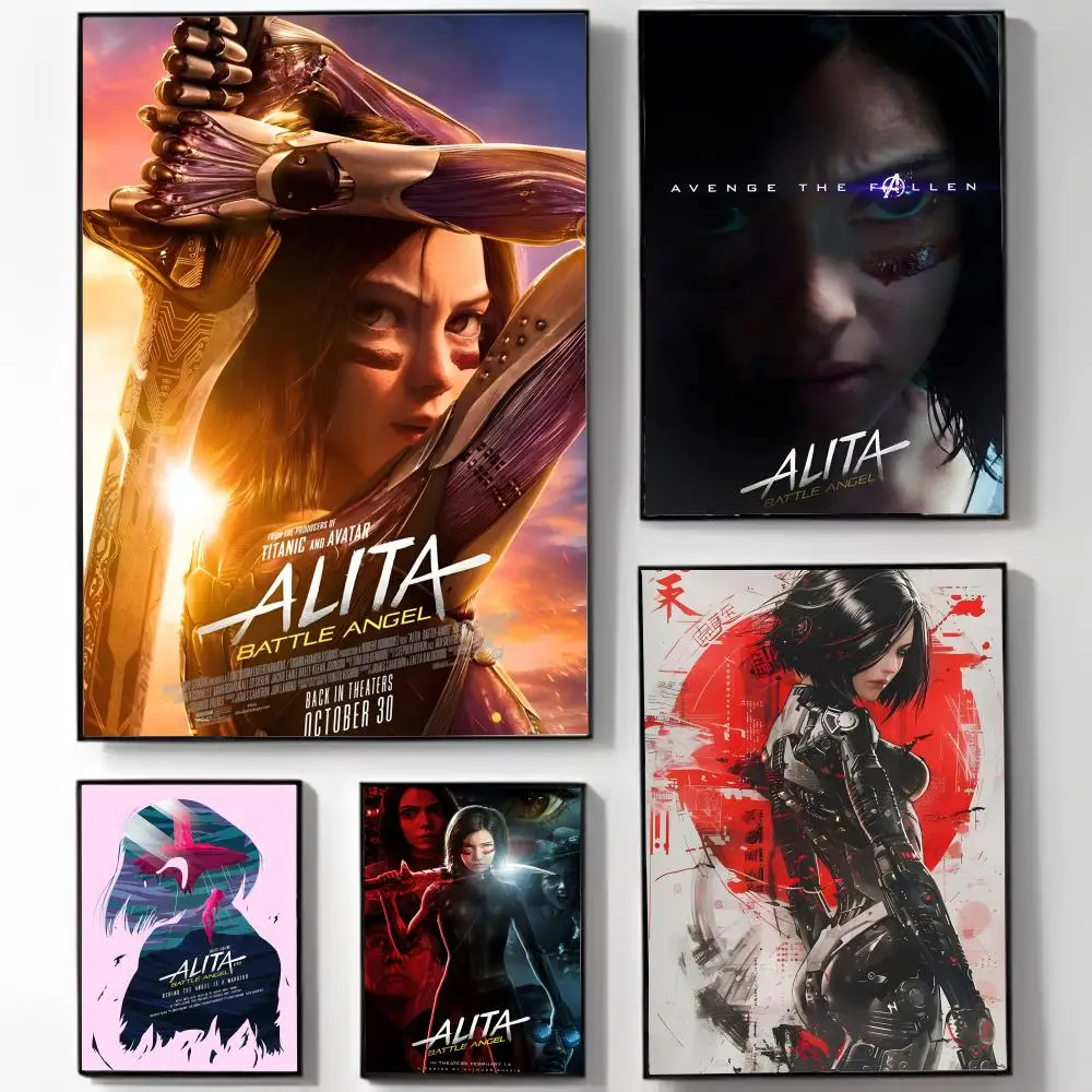 Póster de película A-Alita Battle A-Angel, pegatina artística de alta definición, autoadhesiva, impermeable, decoración del hogar