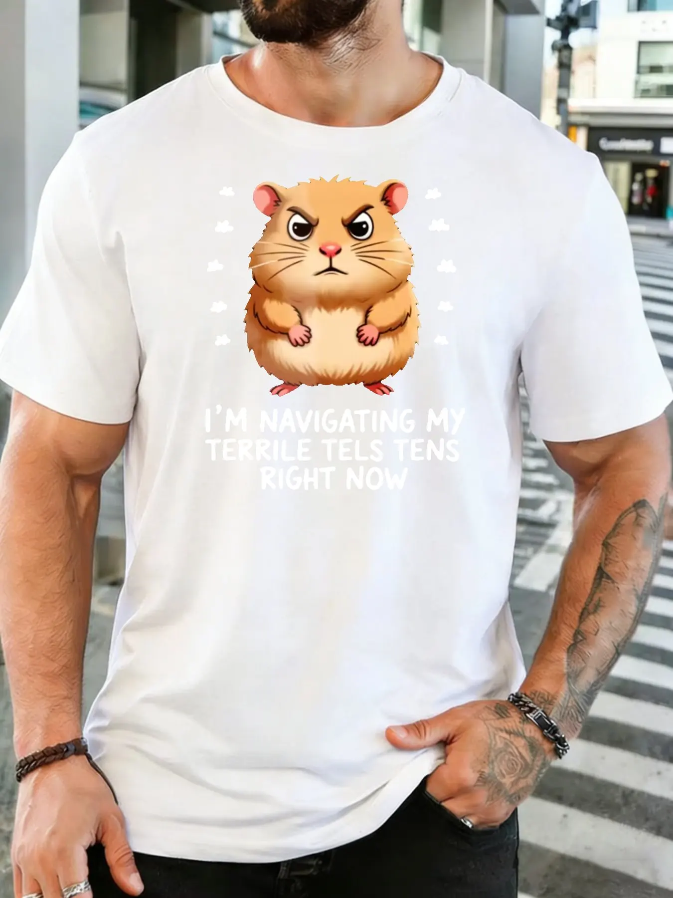Fashion Mens Loose Cotton Crew Neck Top Mad Hamster Funny Quote Print Short Sleeve Casual Street Daily Vacation Soft Tees