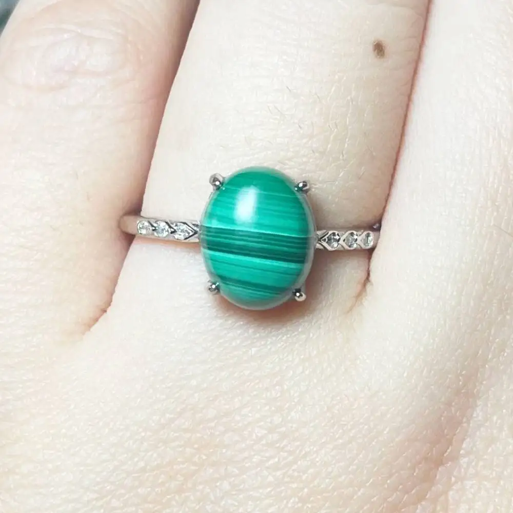 1ring 925 sterling silver natural green malachite adjustable ring for women ring for gift stone size approx8*10mm