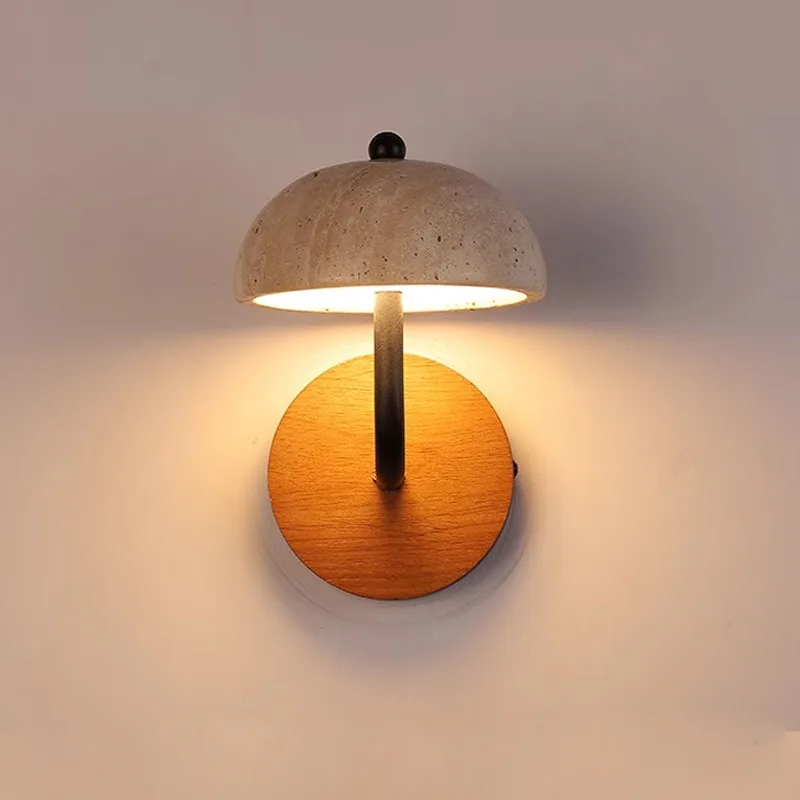 

Medieval Style Yellow Travertine Personalized Mushroom Shape Wall Lamp Retro Living Room Background Bedroom Bedside Light