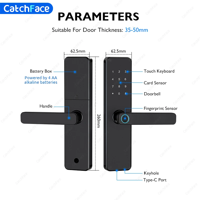 TTLock Fingerprint Smart Door Lock Safe Digital Electronic Lock With Bluetooth APP Password RFID Unlock For Home Security