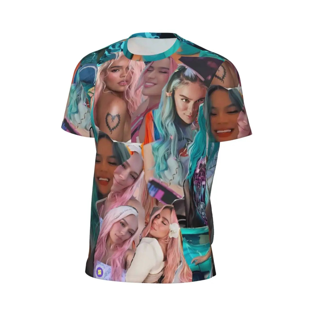 K-Karol G Blue Hair Aesthetic Photo Collage Gym T-Shirt Trendy Cool T-Shirts Men Tee Shirt Summer Short Sleeve Pattern Clothes