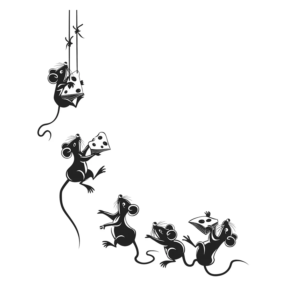 Naklejki ścienne Cartoon Mouse Stealing Cheese do kuchni Dekoracja restauracji Mural Pokój Szafka Home Decor Samoprzylepne naklejki