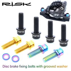 RISK 4 Pairs/Box M6*18mm Disc Brake Caliper Fixing Bolts Bike Titanium Alloy Screws With Grooved Washers Bicycle Accessories