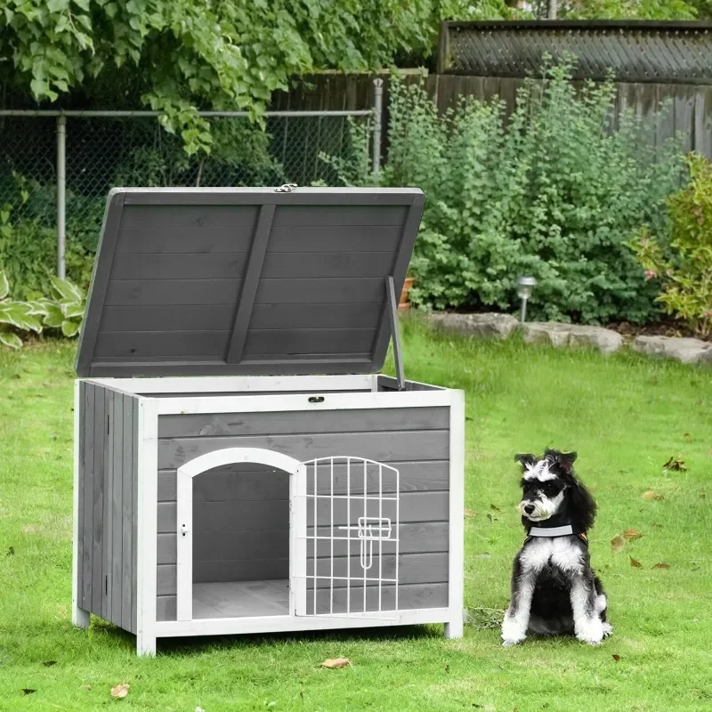Solid Wood Dog House Indoor Outdoor Waterproof Pet Cage Kennel for Small Medium Large Dogs Courtyard Garden Shelter
