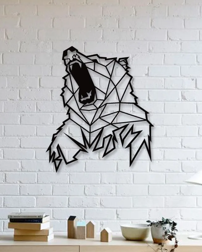 Engineered For Grizzly Bear Shaped Geometric Wall Decorative Metal Wall Art Black Wall Décor,Living Room, Bedroom, kitchen, Bat