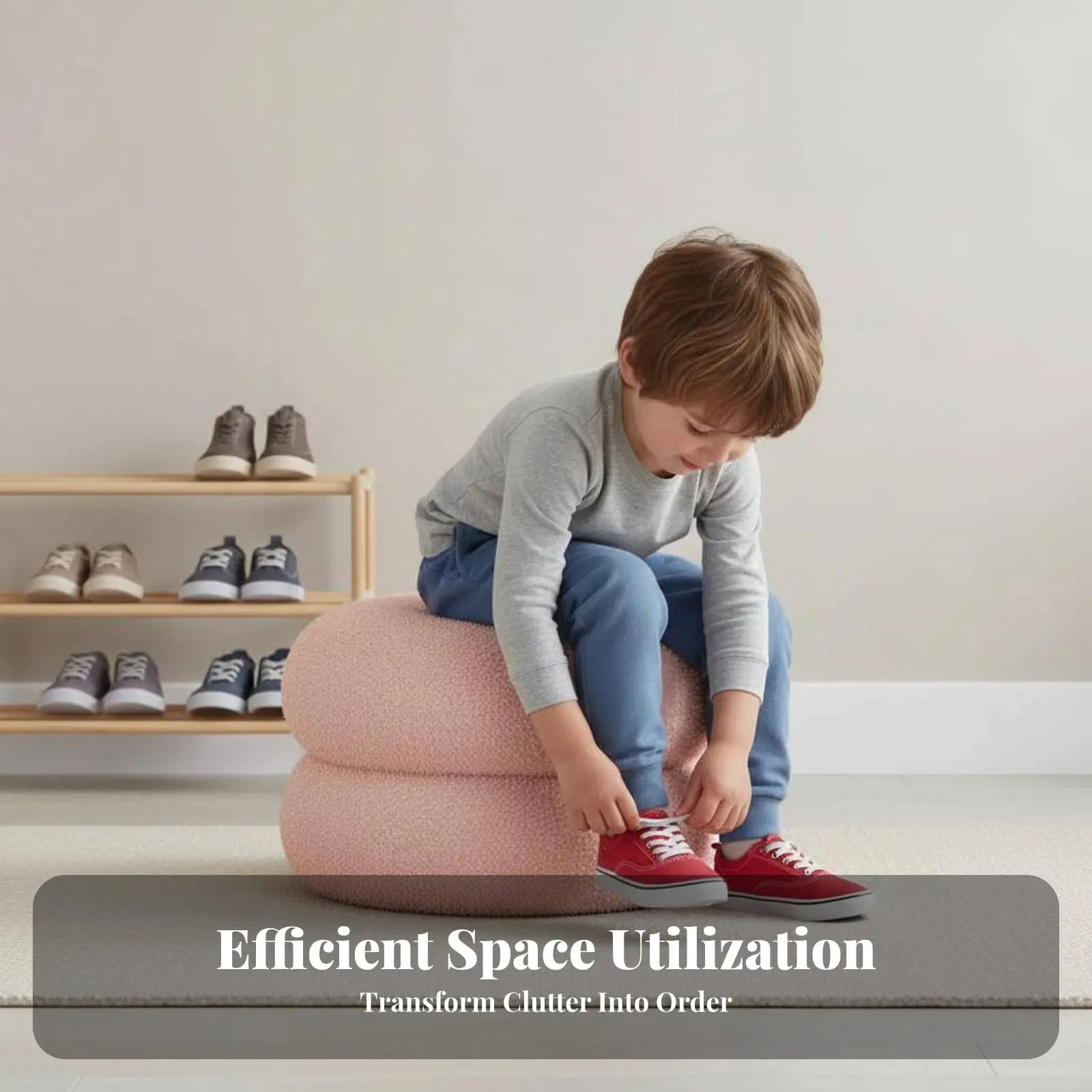 Cushy Macaron Pouf Soft Texture Low Stool Versatile Minimalist Design for Families, Adults, Bedroom
