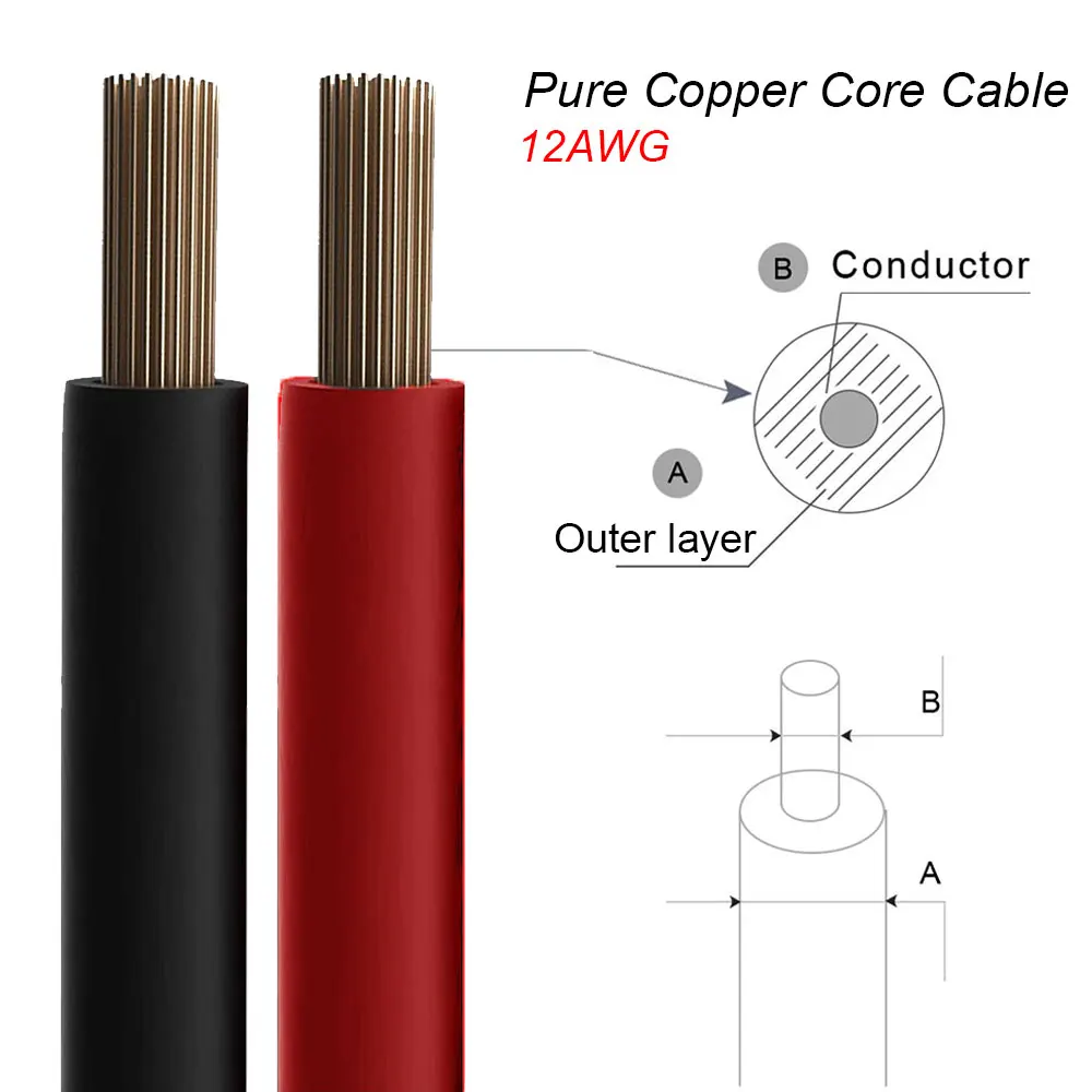 Câble de Charge Solaire Count60, Adaptateur Vers Connecteur Mâle Femelle, Fil d'Extension 12AWG 3M pour Batterie