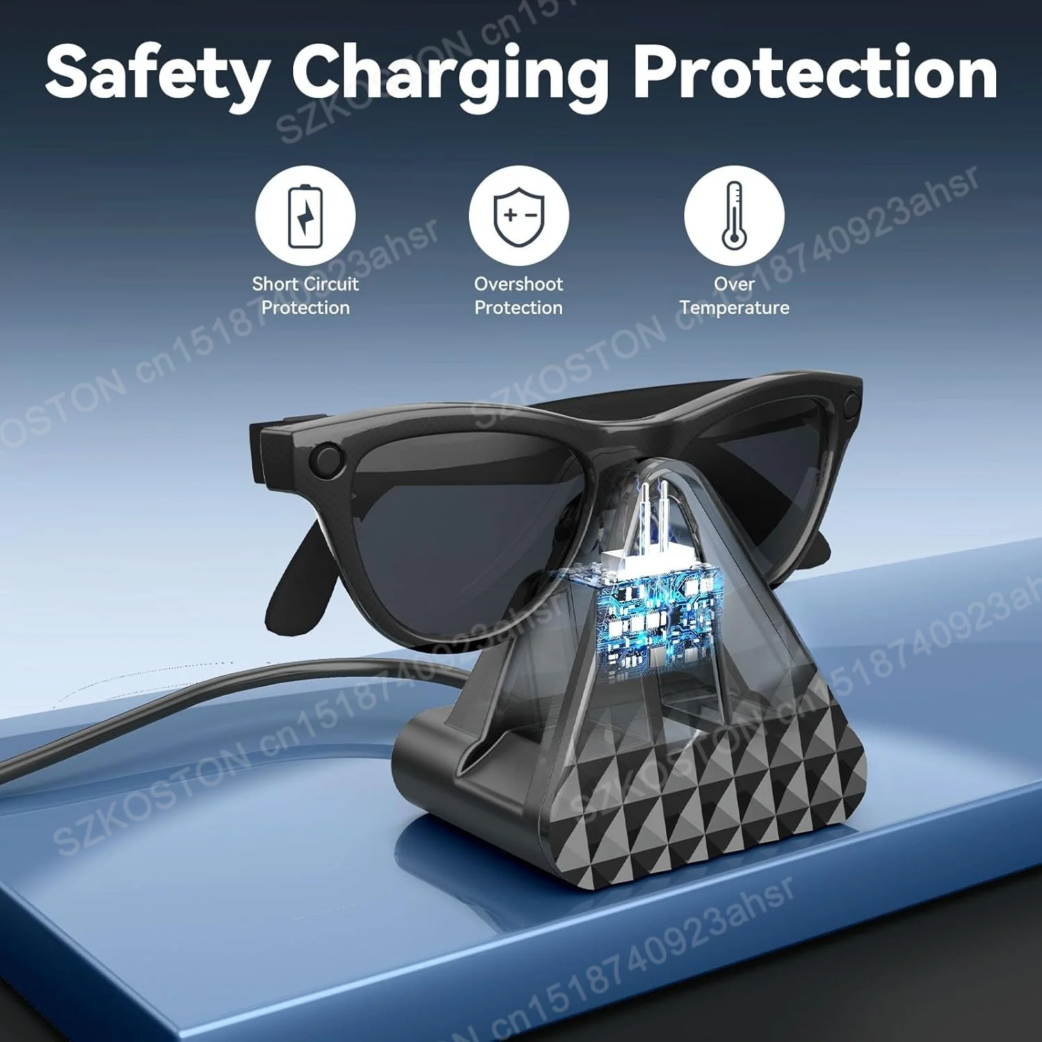 قاعدة شحن محمولة لنظارات Rayban Meta AI Wayfarer/Skyler/Headliner شاحن صغير مع ملحقات كابل USB