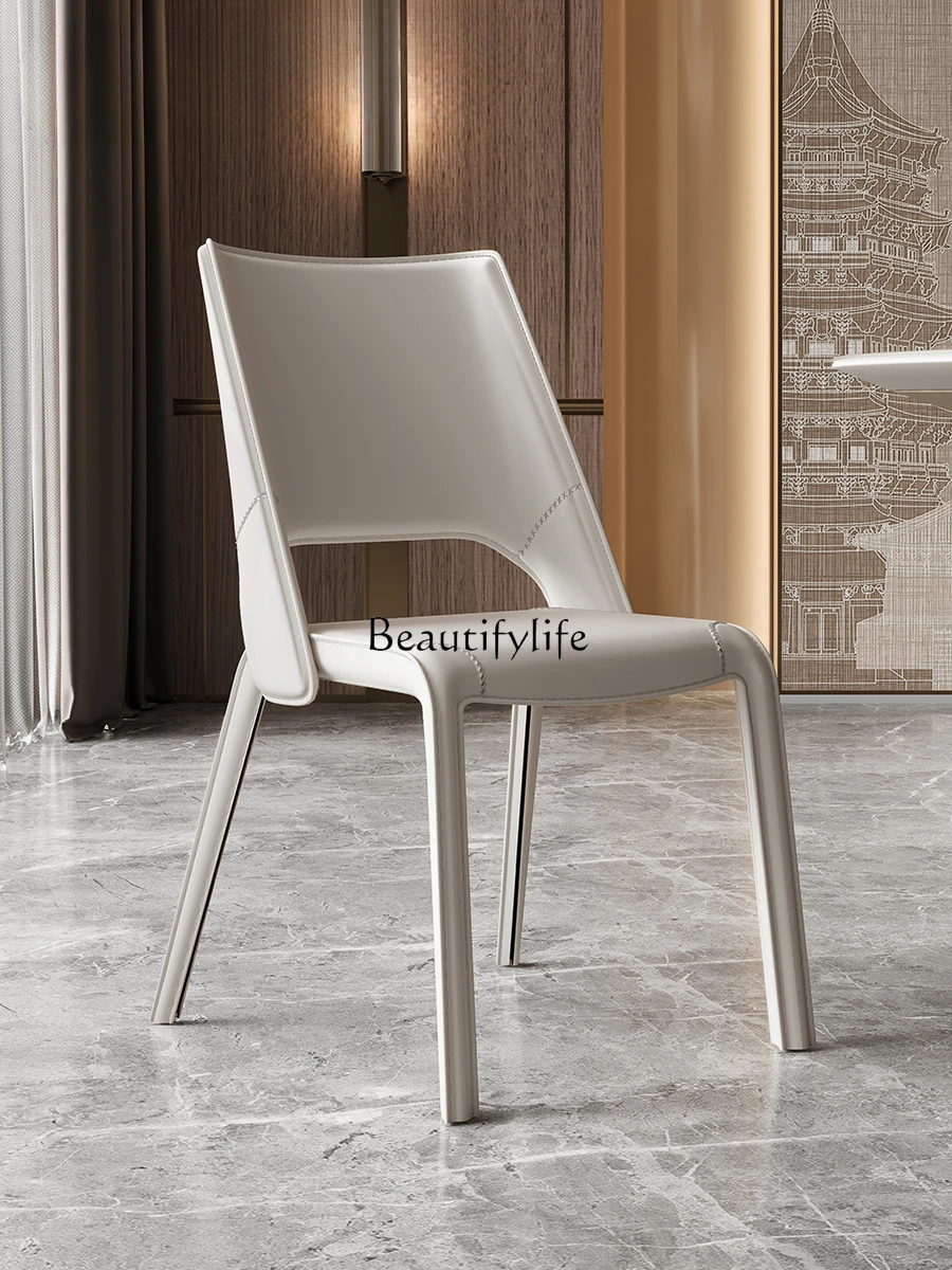 

Italian modern simple saddle leather dining chair high-end club reception and negotiation chair