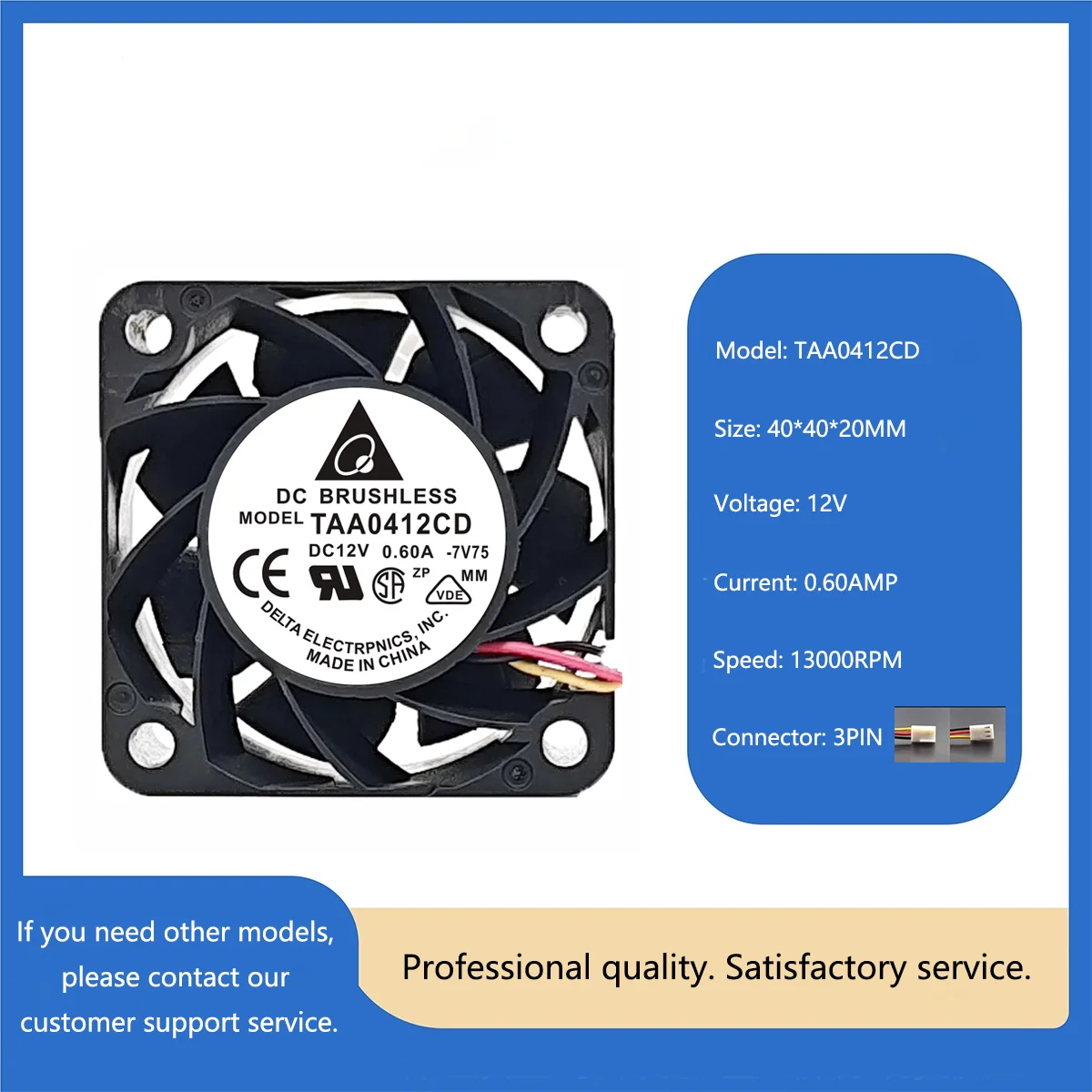 

DELTA TAA0412CD DC 12V 0.6A 40x40x20MM 13000RPM Cooling Fan For Power equipment PC Server Automotive field Cooler