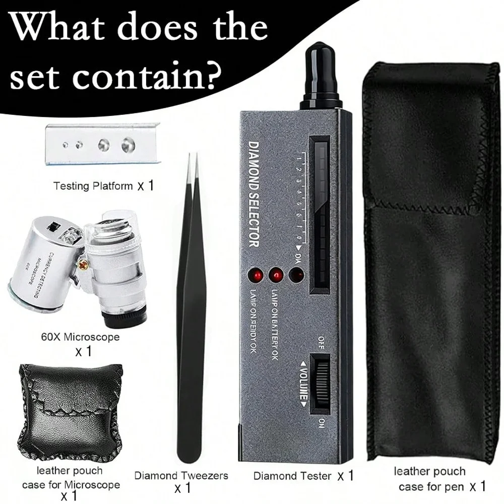 AHT Professional Diamond Tester Pen Set with 60X Magnifier Tweezers High Accuracy Gemstone Selector Portable with Storage Case