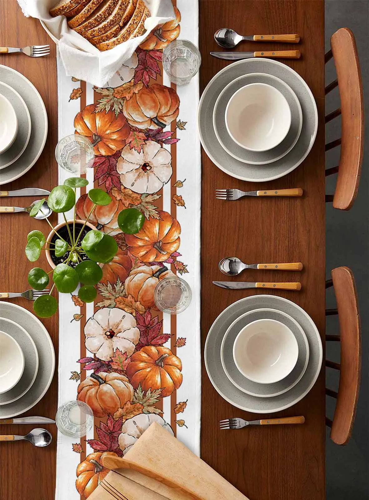 Autumn Pumpkin Maple Leaf Orange Wedding Decoration Table Cloth Coaster Set Luxury Home Decor Kitchen Placemats