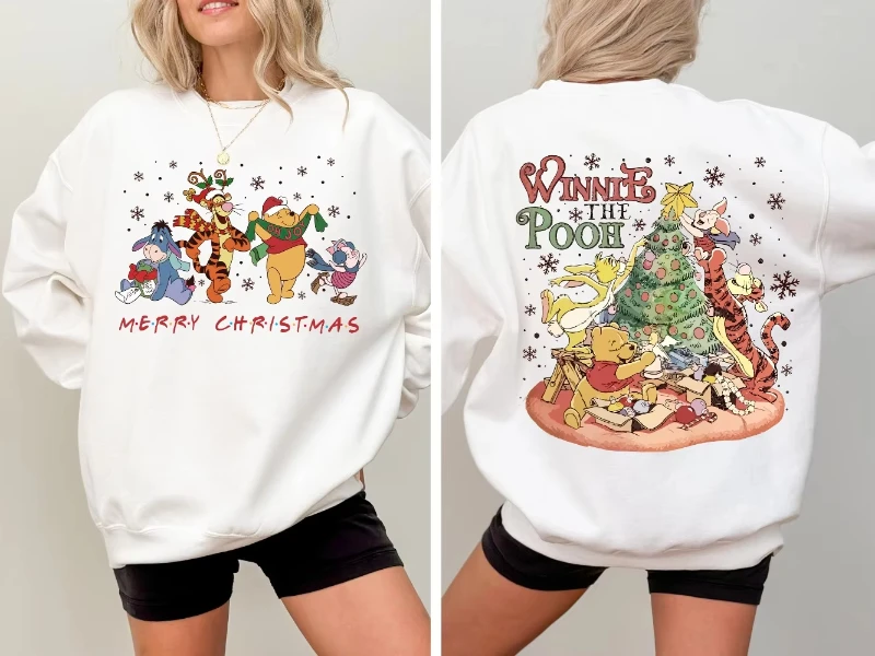 

MINISO 2-сторонняя рубашка Disney Winnie the Pooh с Рождеством, Рождественская рубашка Pooh Tigger Piglet Eeyore, 2025 г.