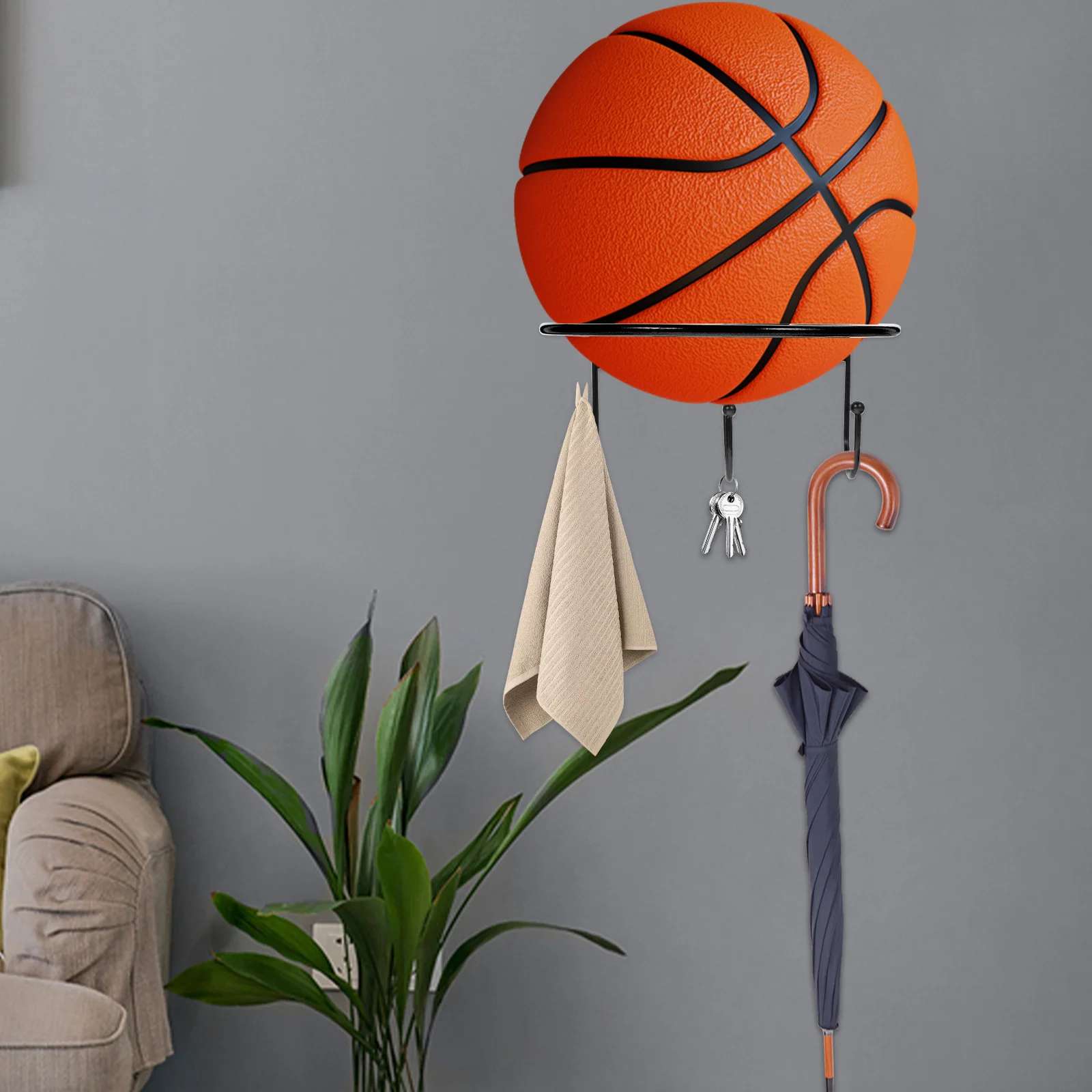 

2Pcs Iron Basketball Display Stand Wall-Mounted Sports Ball Holder Compact Storage Rack for Football Rugby in Home Or Exhibition