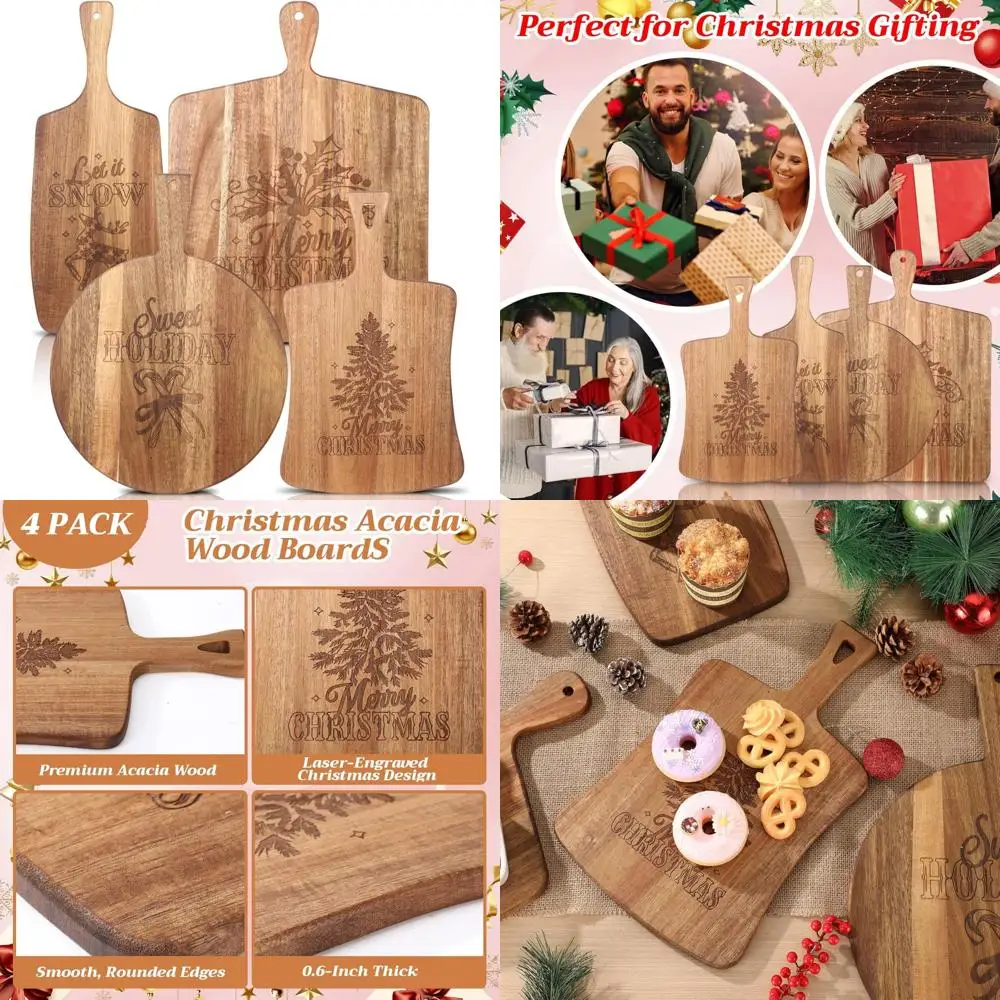

Christmas Wooden Cutting Boards Set - Acacia Laser Engraved Charcuterie Boards for Holiday Serving Bulk