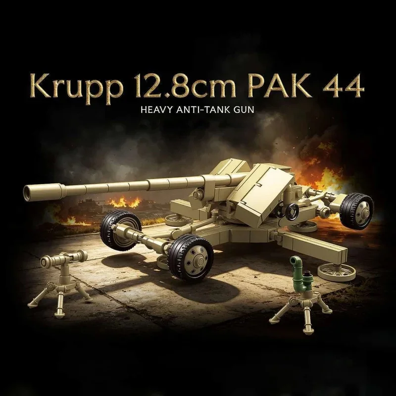 Krupp 12.8cm PAK 44 HEAVY ANTI-TANK GUN 290pcs Building Blocks Military Main Battle Destroyer Vehicle Bricks Toys Adults Gifts