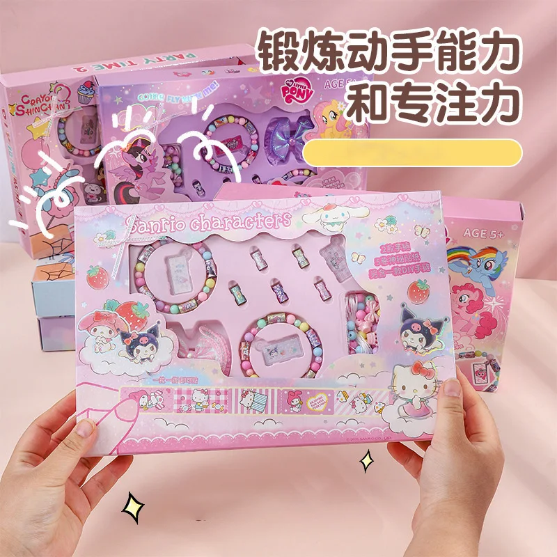 

Sanrio Hello Kitty Sticker Bracelet DIY Bead Kit Girl Handmade String Bracelet Supplies Colorful Beads Stickers Creative Jewelry