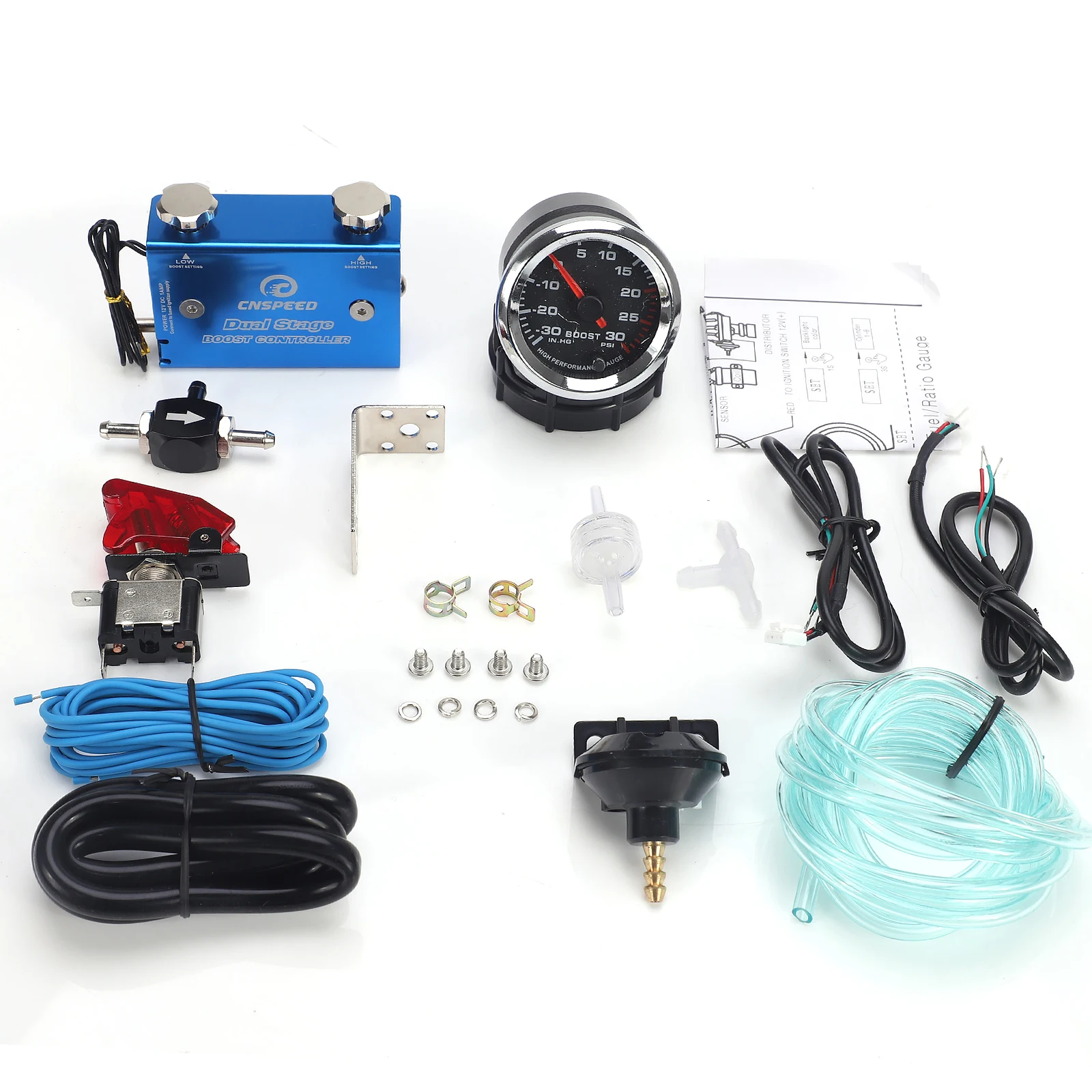 Ladedruckanzeige PSI und Turbo-Ladedruckregler-Kit 12V DC 52mm 7 Farben Auto-Ladedruckanzeige PSI Blau Zweistufiges Ladedruckregler-Kit – Detail 1